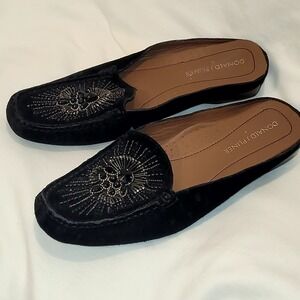 Donald J Pliner Mule Flats Womens 6.5M Luciasp Black Suede Jeweled